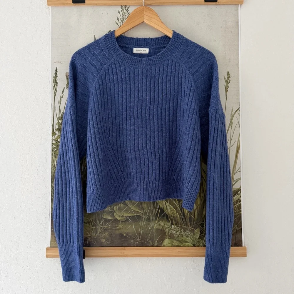Blue Ribbed Crew Neck Sweater - Picture 2 of 5